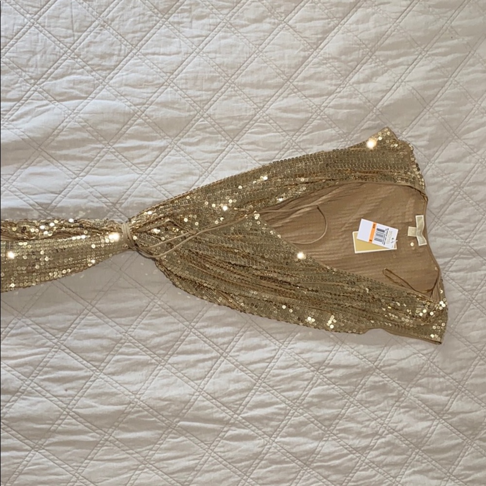 Gold sequence wrap dress